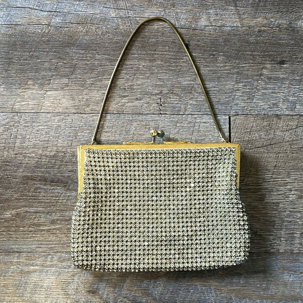 Vintage 1950s Silver and gold diamante evening handbag